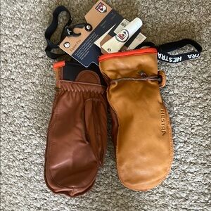 Hestra Brown Leather Mittens